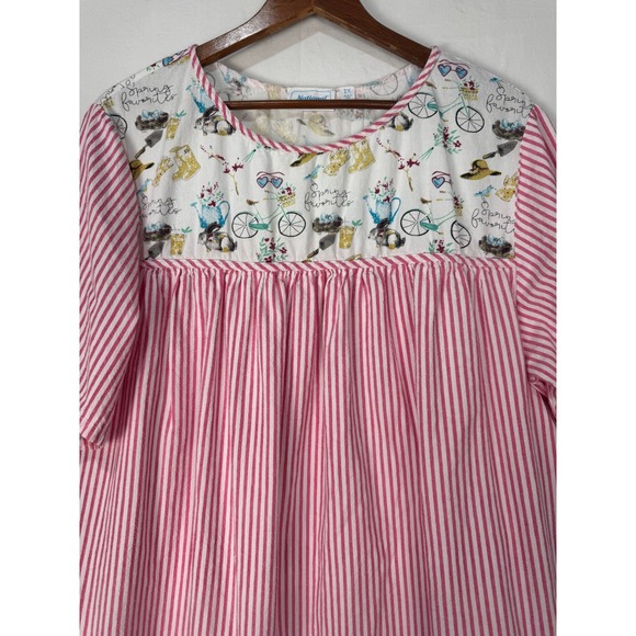 National Pink Striped Cotton House Dress Muumuu Spring Novelty Print 2X Easter - Picture 4 of 6